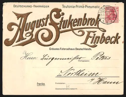 Dekorativer Brief Einbeck, Deutschland-Fahrrad-Werke August Stukenbrok, Teutonia-Prima-Pneumatic