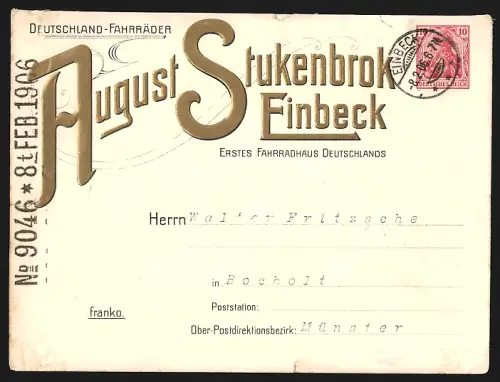 Dekorativer Brief Einbeck, Fahrradhaus August Stukenbrok