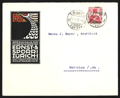 Dekorativer Brief Zürich, Ernst & Spörri, Spezialhaus für moderne Tapeten, Sihlstrasse 31