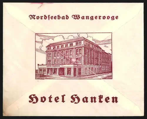 Dekorativer Brief Wangerooge, Hotel Hanken, Blick auf den Eingang