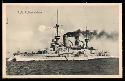 AK Linienschiff S.M.S. Mecklenburg hohe Fahrt laufend, Kriegsschiff