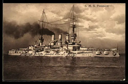 AK Linienschiff S.M.S. Pommern in Fahrt, Kriegsschiff