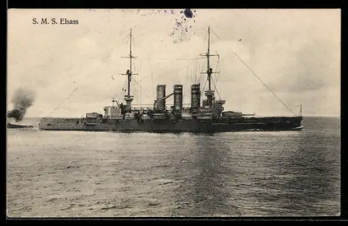 AK Linienschiff S.M.S. Elsass in Seitenansicht, Kriegsschiff