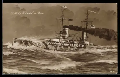 AK Linienschiff S.M.S. Kaiserin im Sturm, Kriegsschiff