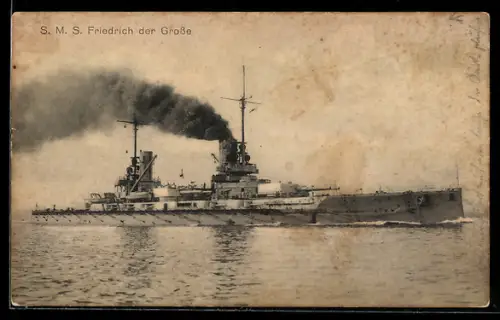AK Linienschiff S.M.S. Friedrich der Grosse hohe Fahrt laufend, Kriegsschiff