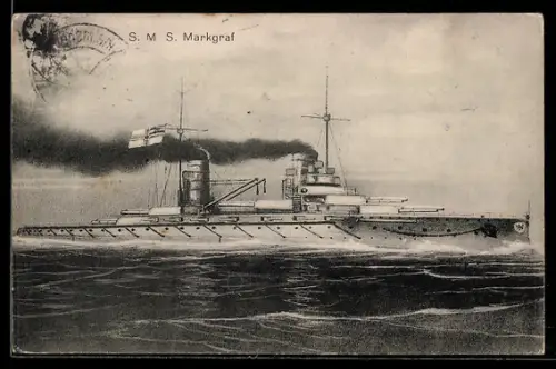 AK Linienschiff S.M.S. Markgraf in voller Fahrt auf See, Kriegsschiff