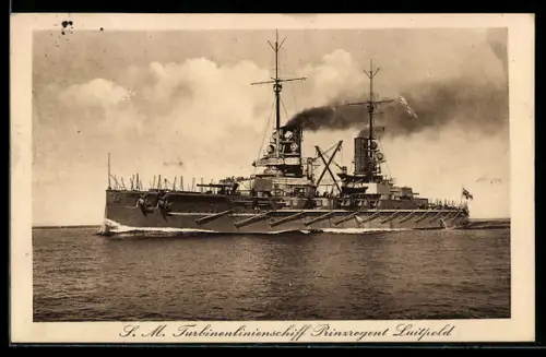 AK Linienschiff S.M.S. Prinzregent Luitpold hohe Fahrt laufend, Kriegsschiff