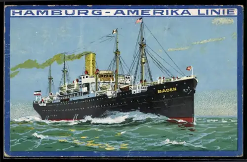 Künstler-AK Passagierschiff Württemberg der Hamburg-Amerika-Linie auf hoher See