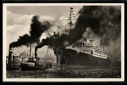 AK Ausschleppen des Passagierschiffes M.S. St. Louis der Hamburg-Amerika-Linie, Schlepper Moorwärder