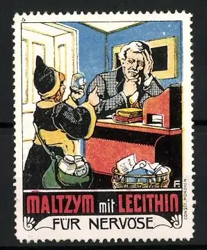 Reklamemarke Maltzym mit Lecithin, Kräftigungspräparat und Beruhigungsmittel, Arzt und Münchner Kindl