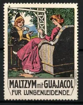 Reklamemarke Maltzym mit Guajacol, Kräftigungspräparat für Lungenleidende, Frau auf Couch