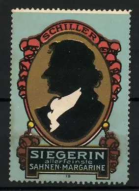 Reklamemarke Siegerin, Sahnen-Margarine, Silhouette von Friedrich Schiller