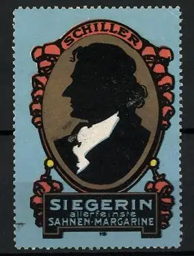 Reklamemarke Siegerin, Sahnen-Margarine, Silhouette von Friedrich Schiller