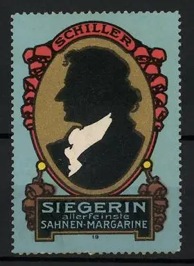 Reklamemarke Siegerin, Sahnen-Margarine, Silhouette von Friedrich Schiller