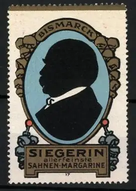 Reklamemarke Siegerin, Sahnen-Margarine, Silhouette von Bismarck