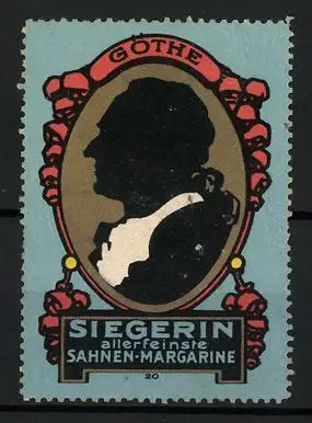 Reklamemarke Siegerin, Sahnen-Margarine, Silhouette von Goethe