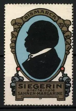 Reklamemarke Siegerin, Sahnen-Margarine, Silhouette von Bismarck