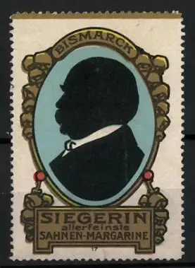 Reklamemarke Siegerin, Sahnen-Margarine, Silhouette von Bismarck