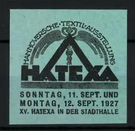 Reklamemarke Hannover, Textilausstellung 1927, Caduceus mit Flügeln