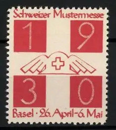 Reklamemarke Basel, Schweizer Mustermesse 1930, Kreuz mit Flügeln