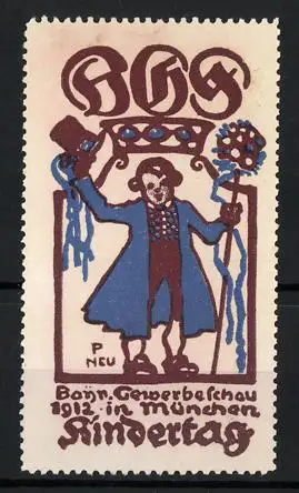 Reklamemarke München, Gewerbeschau 1912, Kindertag, Kind mit Zylinder
