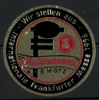 Reklamemarke Frankfurter, Messe für Musikinstrumente 1956, Schlüssel und Logo