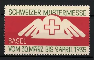 Reklamemarke Basel, Schweizer Mustermesse 1935, Flügel mit Kreuz