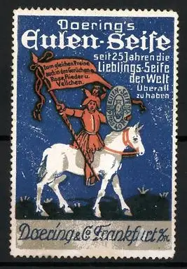 Reklamemarke Frankfurt am Main, Doering & Co., Eulen-Seife, Reiter auf Pferd
