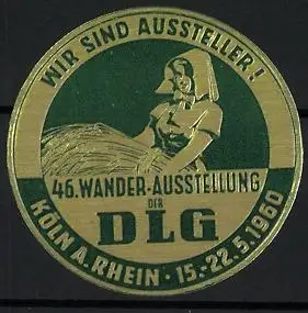 Reklamemarke Köln, 46. Wander-Ausstellung der DLG 1960, Frau mit Getreidegarbe