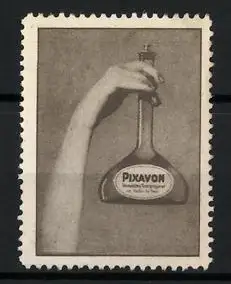 Reklamemarke Pixavon, Haarpflegemittel, Hand mit Flasche