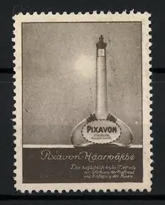 Reklamemarke Pixavon, Haarpflegemittel, Flasche mit Logo