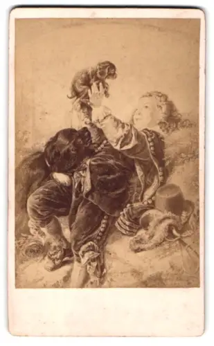 Fotografie Gemälde: Der Edelknabe, junger Knabe spielt mit Hunden