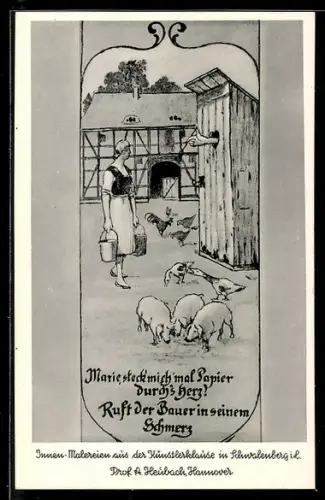 AK Schwalenberg i. L., Künstlerklause, Innen-Malerei von Prof. A. Heubach, bäuerliche Szene