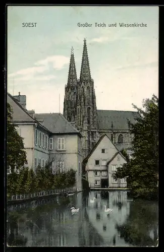 AK Soest, Grosser Teich und Wiesenkirche