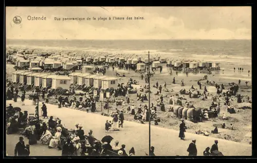 AK Ostende, Vue panoramique de la plage à l`heure des bains