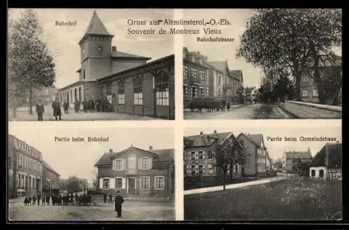 AK Altmünsterol /O.-Els., Bahnhof, Bahnhofstrasse, Partie beim Bahnhof, Partie beim Gemeindehaus