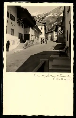 AK Stuben am Arlberg, Strassenpartie mit Hotel Post, Flexenstrasse