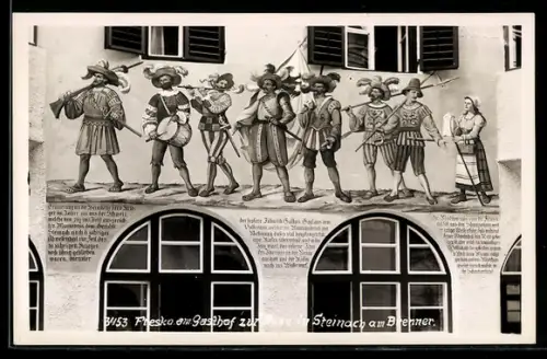 AK Steinach am Brenner, Gasthof zur Rose, Fassade mit Fresko