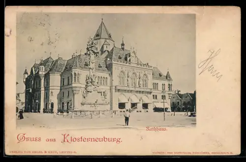 AK Klosterneuburg, Rathaus mit Säulendenkmal, Panorama