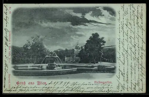 AK Wien, Volksgarten, Springbrunnen mit Blick auf Kuppelgebäude, Portal