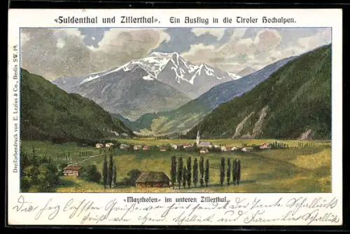 AK Mayrhofen im Zitteltal, Panorama mit grünen Berghängen