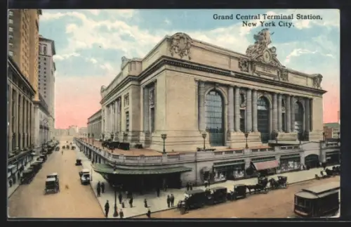 AK New York, NY, Grand Central Terminal Station, Bahnhof, Strassenbahn