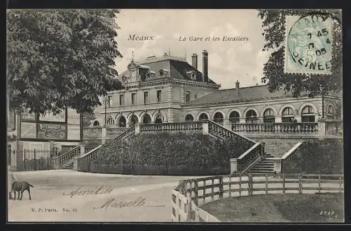 AK Meaux, La Gare et les Escaliers, Bahnhof