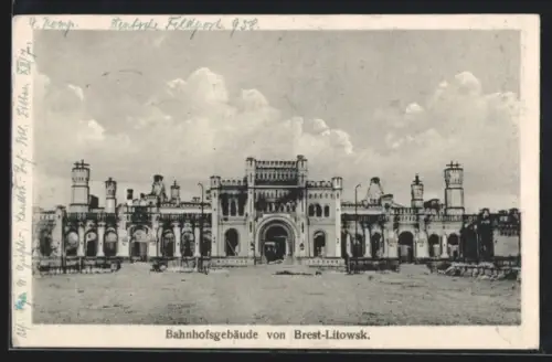 AK Brest-Litowsk, Ansicht vom Bahnhofsgebäude