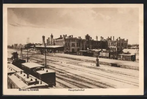 AK Brest-Litowsk, Hauptbahnhof im Winter