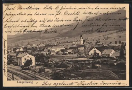 AK Langenwang, Totalansicht mit Kirche und Bahnhof