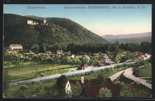 AK Seebenstein, Teilansicht mit Bahnhof und Bergschloss