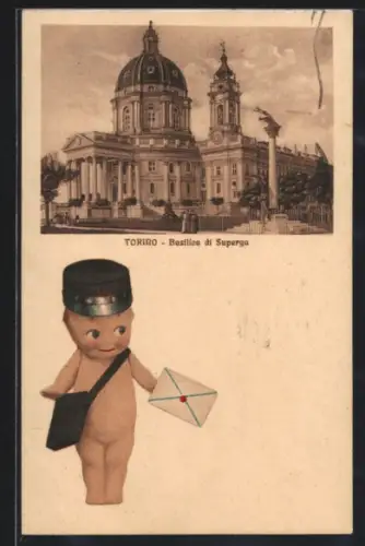 AK Torino, Basilica di Superga, Kleine Figur mit Brief