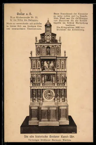 AK Goslar a. H., Historische Goslarer Kunst-Uhr von Hermann Wecken