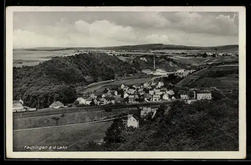 AK Fachingen a. d. Lahn, Ortsansicht mit Staats-Quelle und Umgebung, Fliegeraufnahme